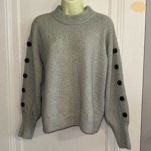 Who What Wear light green long sleeve sweater with button detail down sleeves